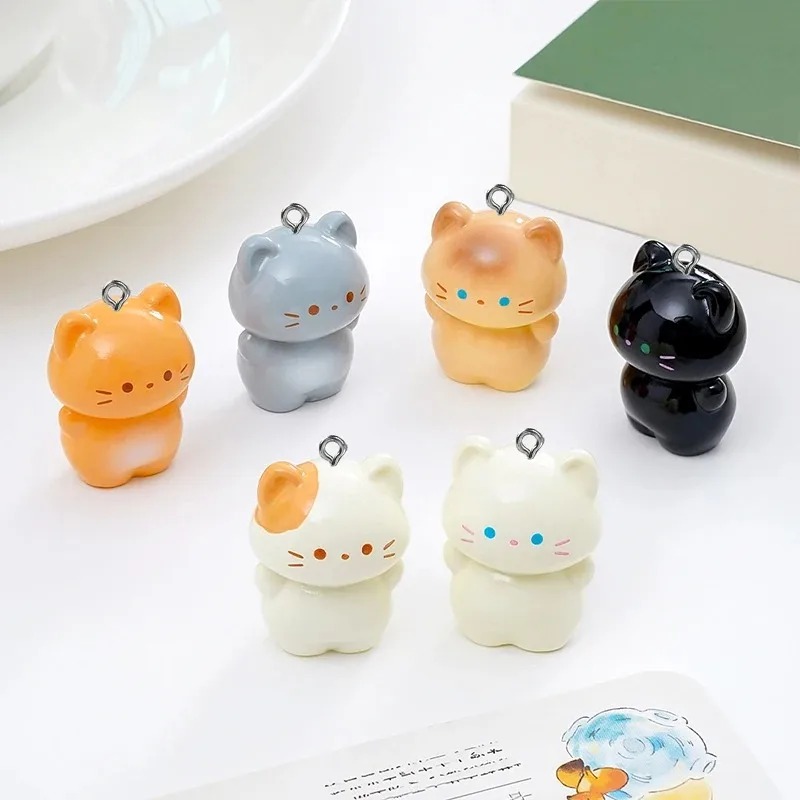 Resin Art Handmade - 10er-Pack Süße 3D-Stehende Kätzchen-Harzanhänger, Cartoon-Siamesische Katze