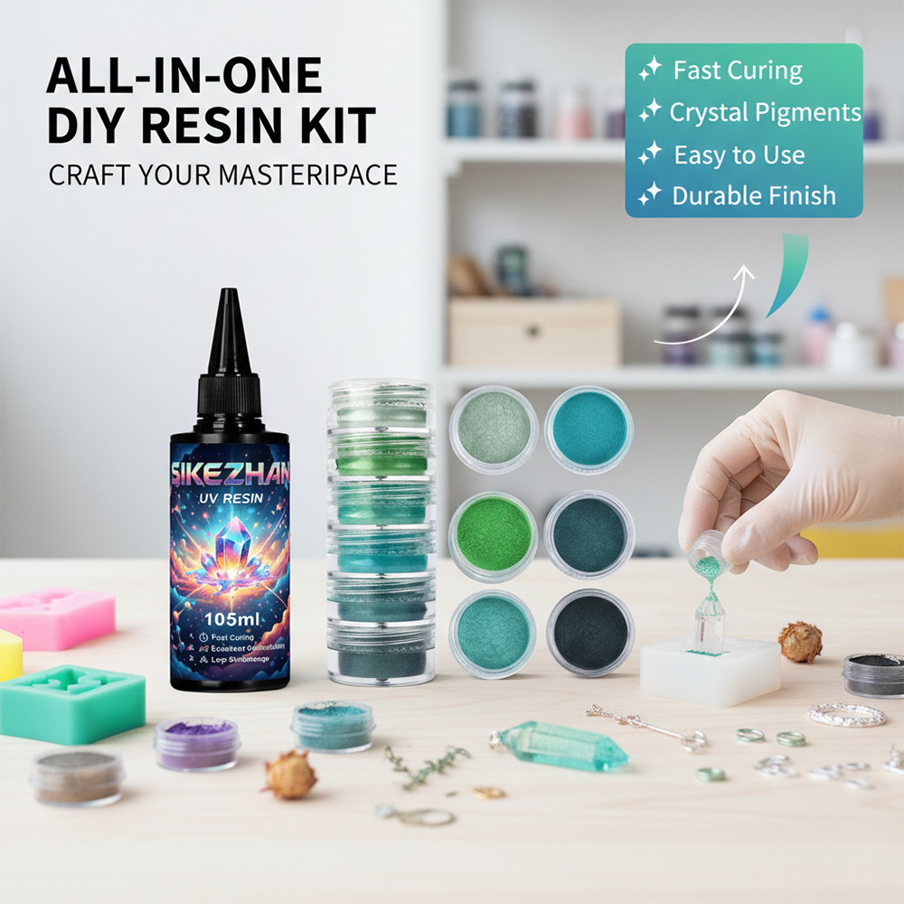 Pearl Powder Resin - SIKEZHAN UV-Harz 105ml & 6 Grüne