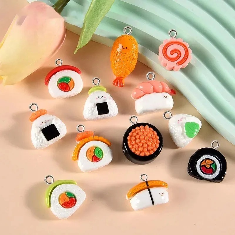 Resin Art Glitter - 10 Stück Mini-Lebensmittel-Harzanhänger, glänzende Simulations-Sushi-Flatback-Anhänger, DIY-Schmuckzubehör