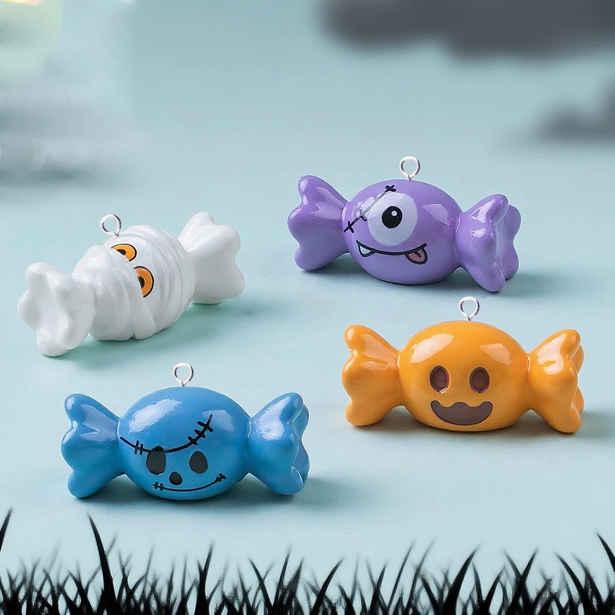 Resin Art Handmade - 10 Stück Europäische Halloween-Bonbon-Harzanhänger, Handgefertigte Anhänger