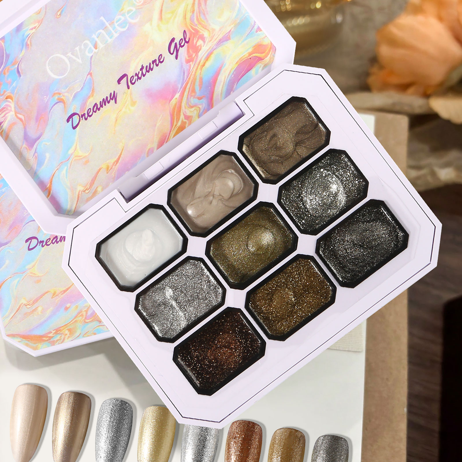 Resin Art Uv - Ovanlee 9-Fächer-Gel-Nagellackpalette – Traumhafte Textur, Metallic-Schimmer-Lack,