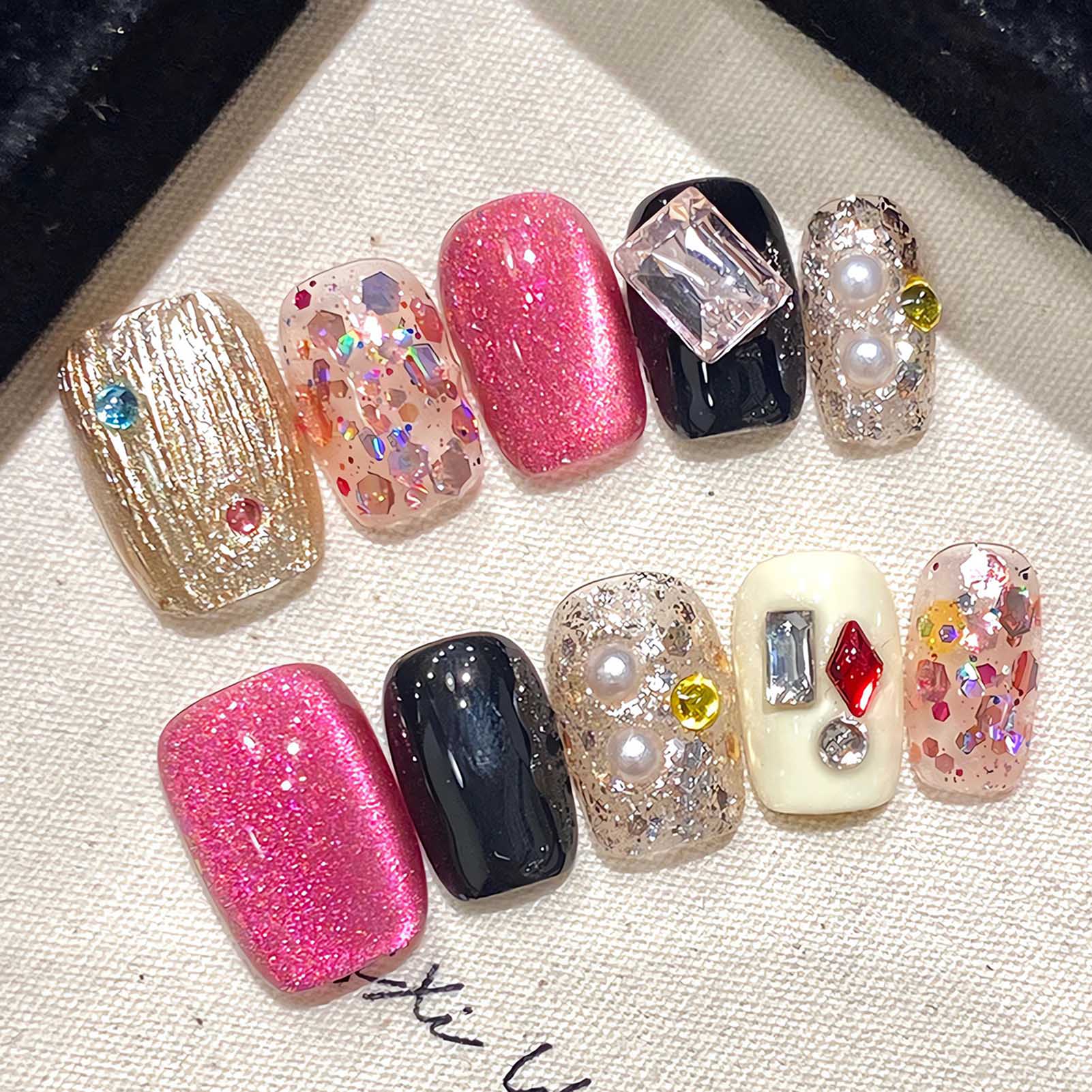 Resin Art Glitter - Handgemachte Presse auf Nägeln Glitzer rosa