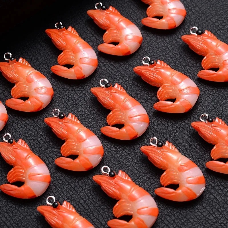 Resin Art Handmade - 10 Stück 3D-Simulierte Hummer-Garnelen-Anhänger, Acrylharz-Cartoon-Meeresfrüchte-Anhänger, DIY-Halsketten-Schmuckherstellungszubehör