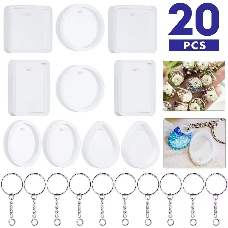 Resin Art A Keychain - 20 Stück/Set DIY Schlüsselanhänger-Gussformen-Set aus Silikon