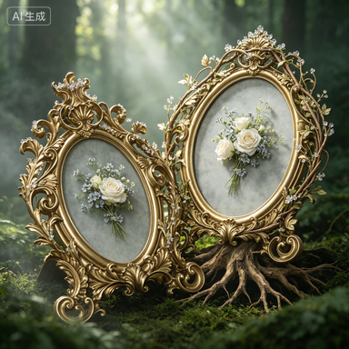 Resin Art For Wedding Gift - Retro Gold Ovaler Kunstharz-Bilderrahmen für Desktop-Dekoration