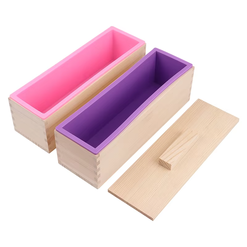 Tray Mold Rectangle - 1200ml Rechteckige Silikon-Seifenform mit Holzdeckel, DIY