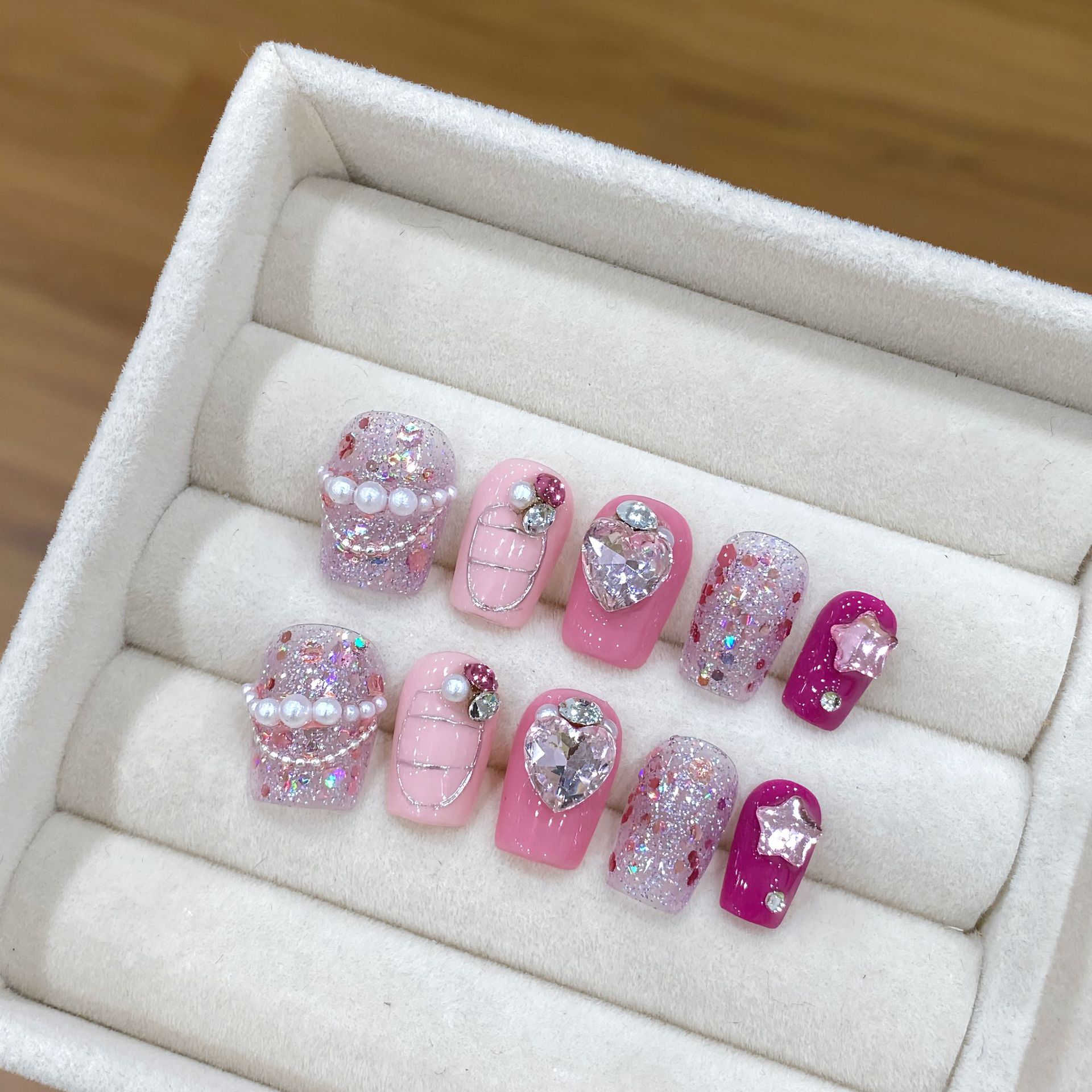 Resin Art Glitter - Handgefertigte Nägel zum Aufdrücken, glänzende Pailletten,